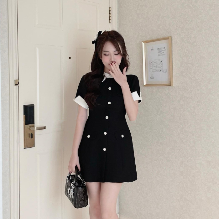 Váy Thu Đông Công Sở Cổ Đức Tay xẻ Phối Trắng cách điệu phong cách Hàn Quốc siêu hack dáng | BigBuy360 - bigbuy360.vn