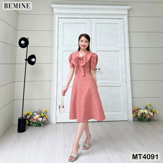 Đầm suông cổ nơ tay xếp li BEMINE MT4091