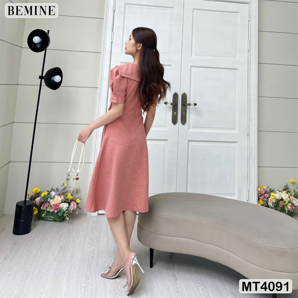 Đầm suông cổ nơ tay xếp li BEMINE MT4091