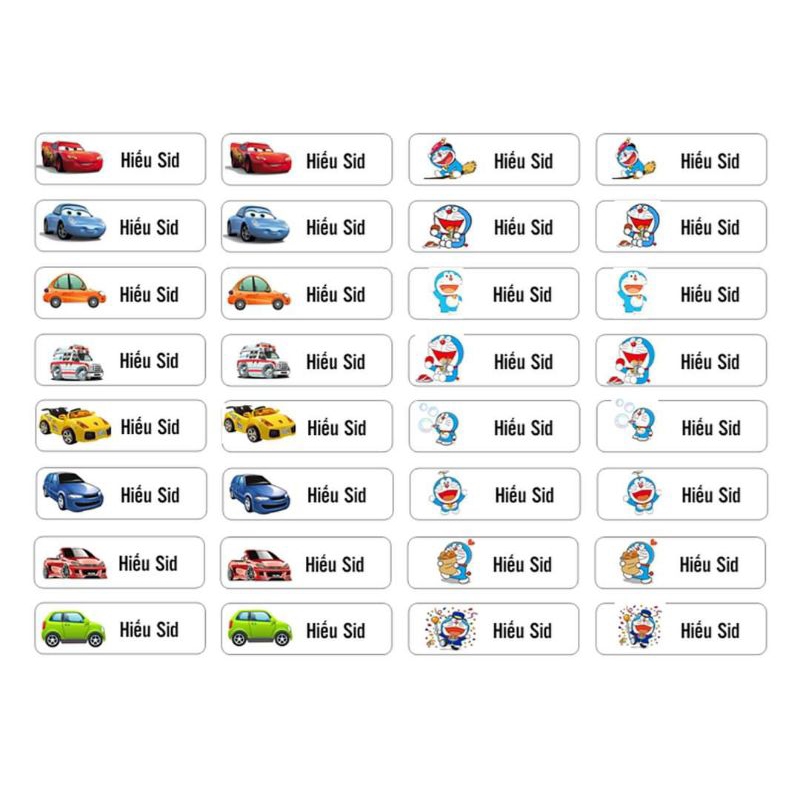 Set 70c Sticker dán đồ dùng học tập cho bé
