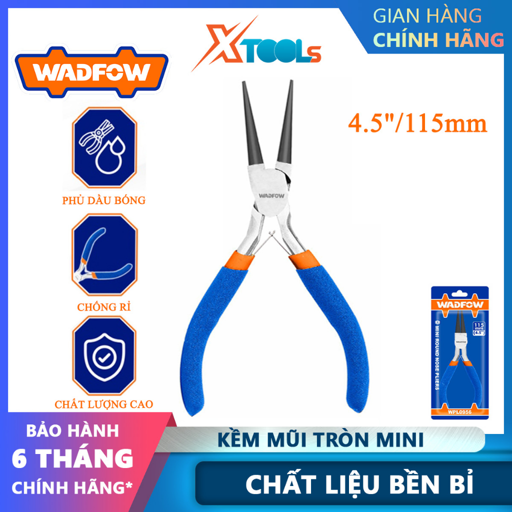 Kềm mũi cong mini WADFOW WPL0956 kích thước 4.5"/115mm, tay cầm nhựa, đầu kềm phủ dầu bóng chống gỉ - chính hãng