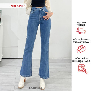 Quần jean nữ ống loe VMSTYLE thiết kế lai thường dáng suông trơn basic N195 Đ196 - QJL00018