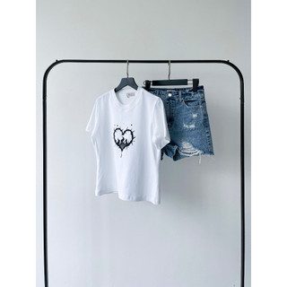 Áo thun cotton tay ngắn chữ tim, áo thun cổ tròn phong cách hàn quốc trái tim cháy bỏng | secodee