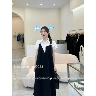 Đầm bầu đen cổ sơ mi công sở cao cấp