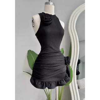 Đầm Body kế Thiết Sát Nách Đính Hoa Ôm Sát Body 3 Màu Đen,Trắng Kem,hồng ,Chất Thun tăm nhuyễn chuẩn L1.kèm 🎁tặng