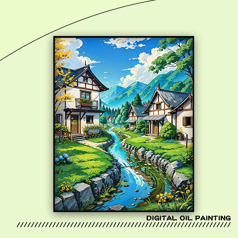 30*40cm Tranh tô màu theo số - tranh sơn dầu số hoá phong cảnh thiên nhiên
