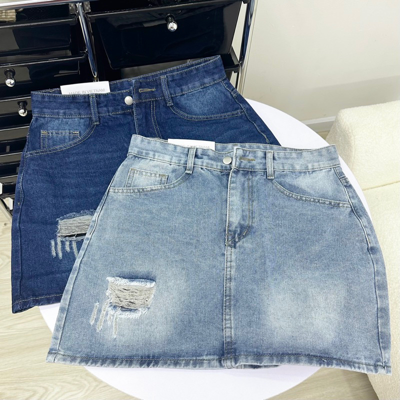 OOTD BIGSIZE | Váy quần jean ngắn rách dáng A