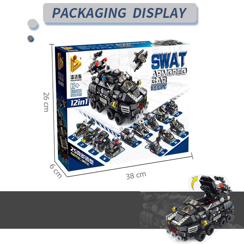 Đồ chơi mô hình lắp ráp trẻ em - Robot biến hình - Siêu xe Thiết Gíap Swat 12 in 1 572 chi tiết - Qùa tặng - Nhựa ABS