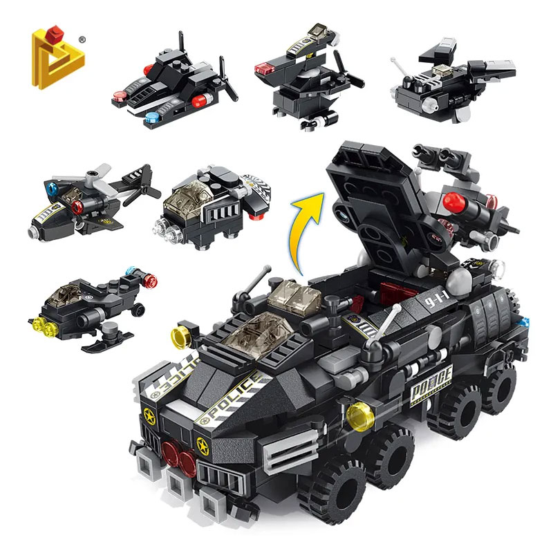 Đồ chơi mô hình lắp ráp trẻ em - Robot biến hình - Siêu xe Thiết Gíap Swat 12 in 1 572 chi tiết - Qùa tặng - Nhựa ABS