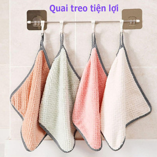 Khăn lau bếp đa năng, khăn lau tay, lau bát có móc treo tiện lợi hình vuông 25x25cm