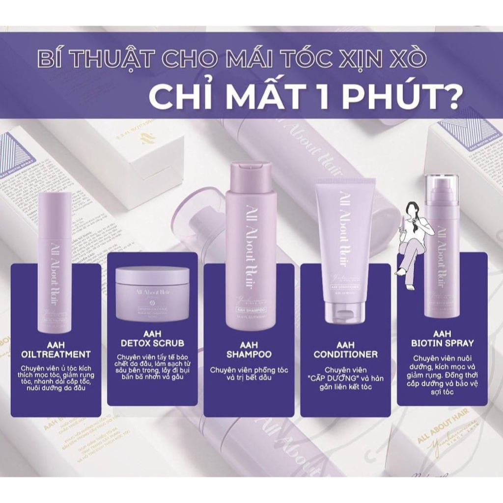 Trọn Bộ Dưỡng Tóc AHH  Giúp Tóc Chắc Khoẻ. Hổ Trợ Giảm Rụng & Mọc Tóc, Kiềm Dầu & Lưu Hương