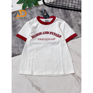 Áo thun nữ form ngắn tay raglan màu nền trắng in chữ, chất thun cotton 100% co giãn tốt (1612)