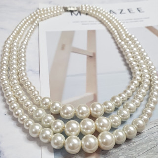 Chuỗi Vòng Cổ Ngọc Trai Nhân Tạo 3 Tầng Mặc Áo Dài Cách Tân, Truyền Thống, Phong Cách Cổ Điển FengShui