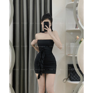 Đầm ống hoa cổ eo tua rua