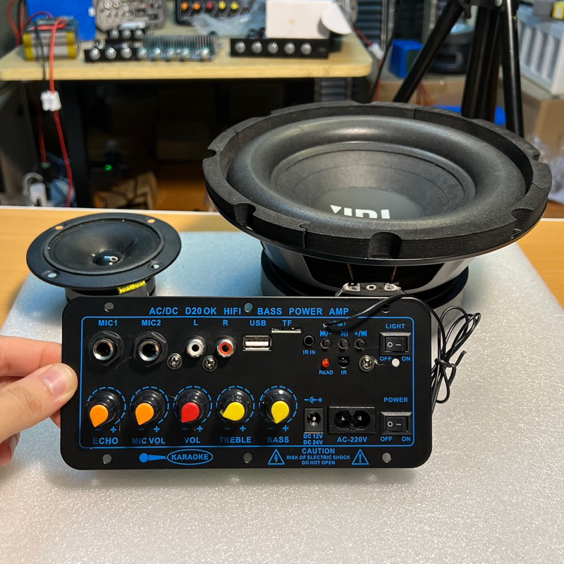 Combo mạch loa D20 + củ loa bass 20 JBL + treble giấy làm loa karaoke bluetooth