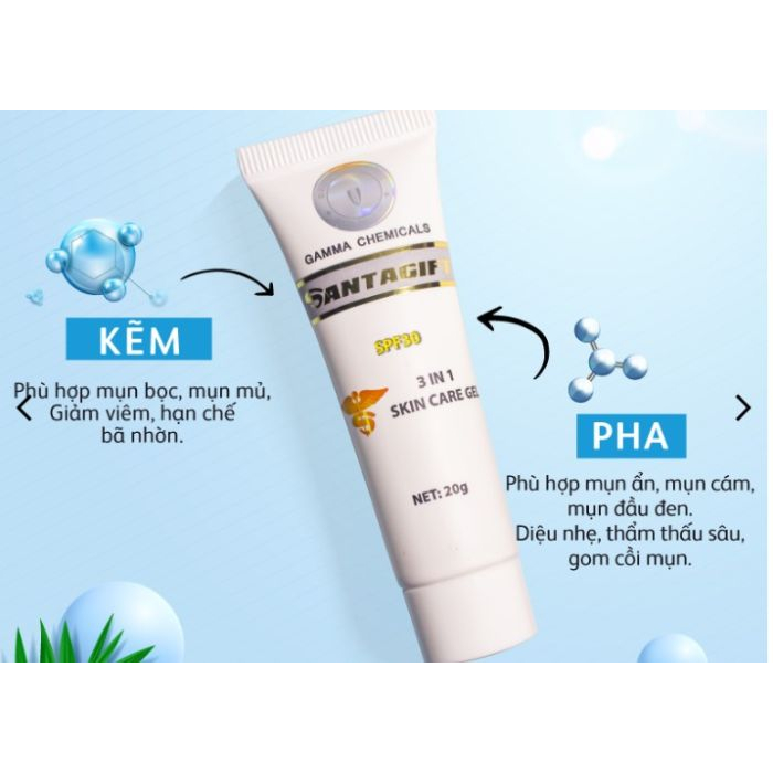 Gel giảm mụn Gamma SANTAGIFT sáng da, ngừa mụn, giảm thâm 20g