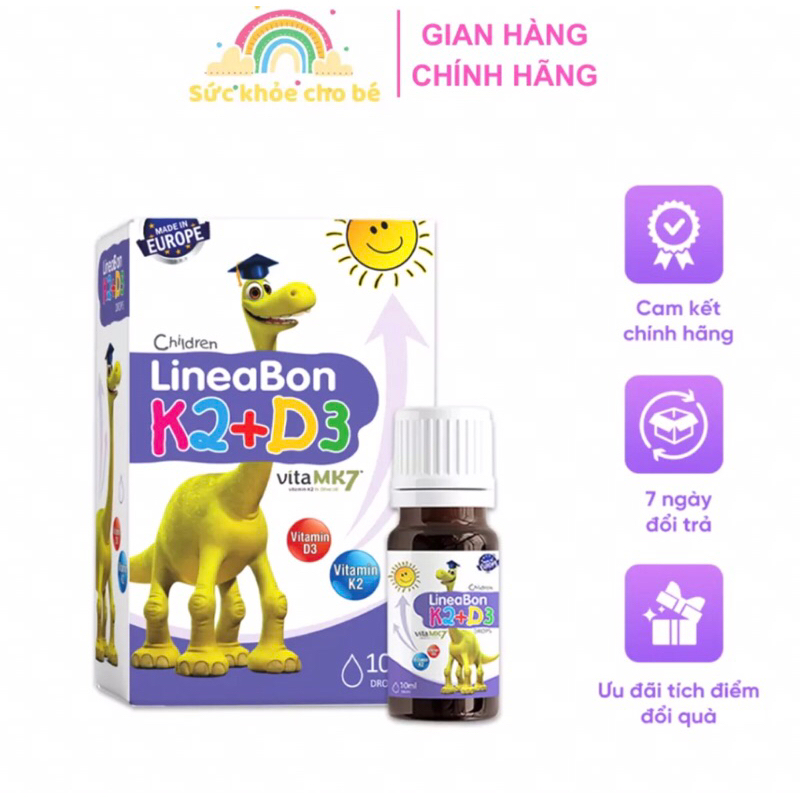 Lineabon d3 k2 Vitamin d3 k2 mk7 Vitamin d3 cho trẻ sơ sinh Canxi d3k2 Lọ 10ml