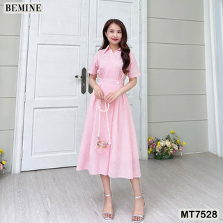 Đầm dáng dài cổ sơ mi ngắn tay bemine mt7528