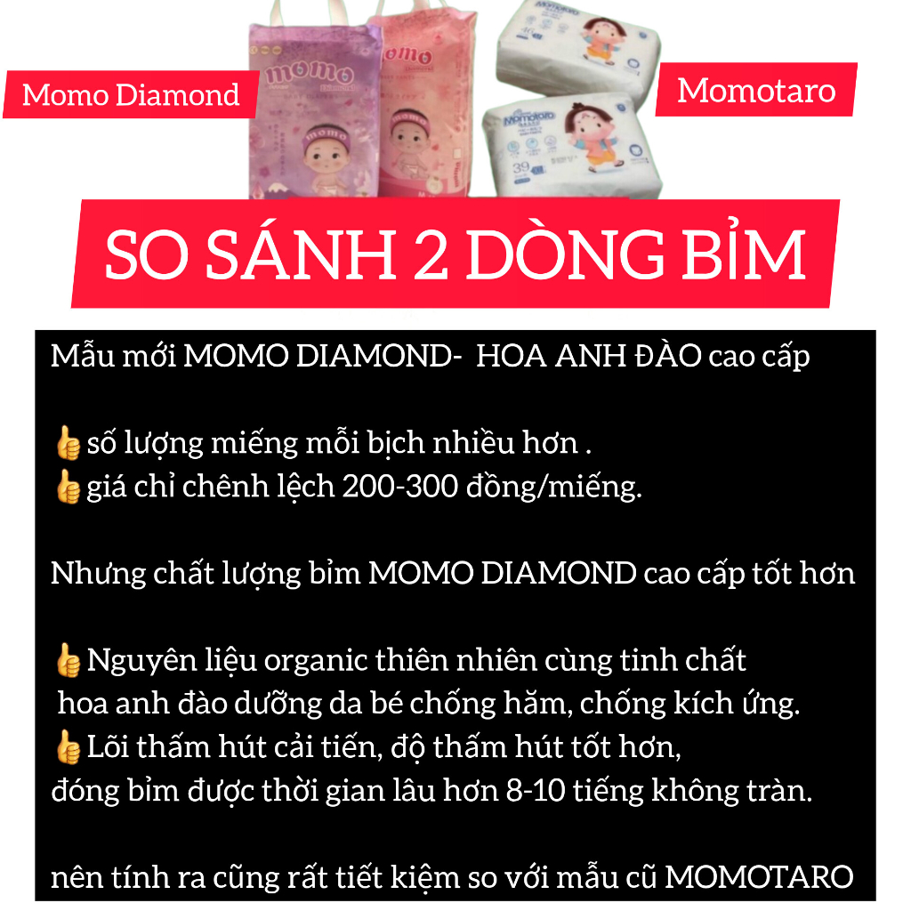 COMBO 2 BỊCHTã Bỉm Dán/Quần Xuất Nhật MOMOTARO/MOMO DIAMOND Đủ Size S112/M92/L84/XL78/XXL72/XXXL70