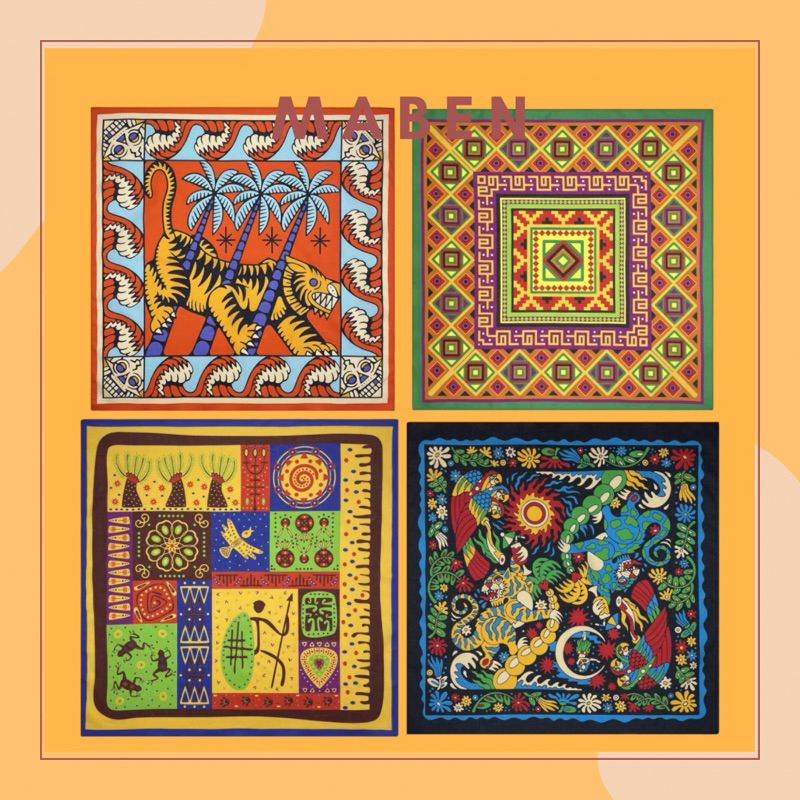 Khăn bandana cartoon màu sắc phong cách vintage cotton size 55x55cm