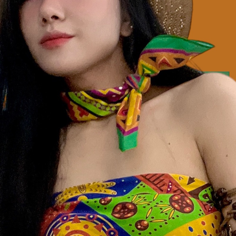 Khăn bandana cartoon màu sắc phong cách vintage cotton size 55x55cm