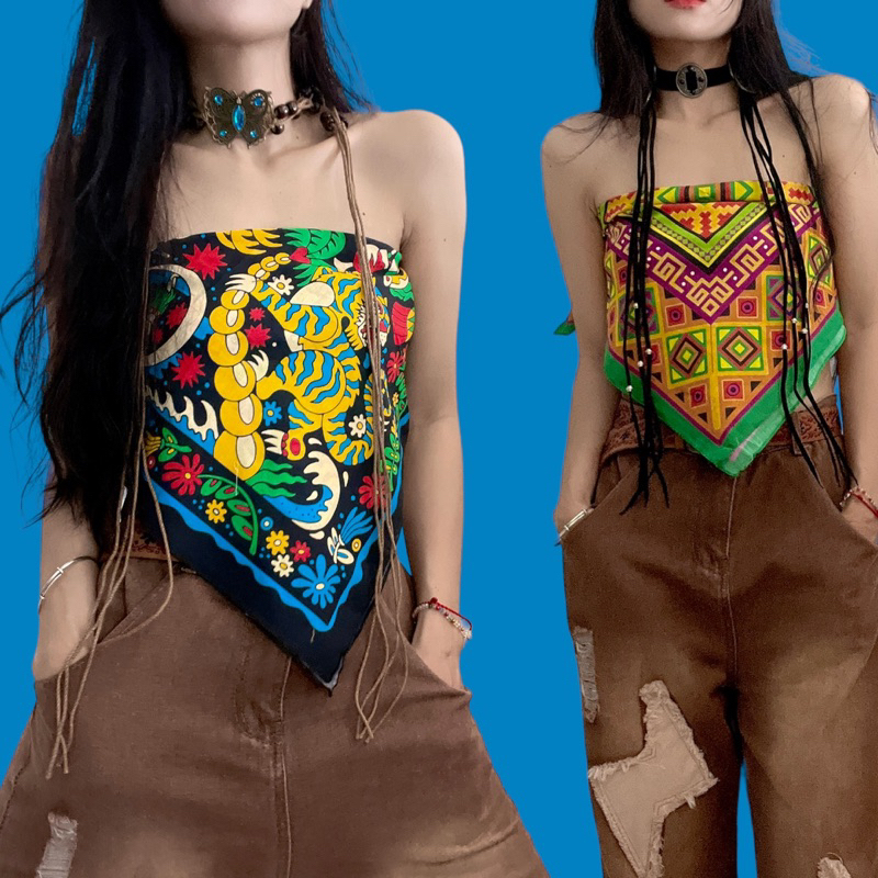 Khăn bandana cartoon màu sắc phong cách vintage cotton size 55x55cm