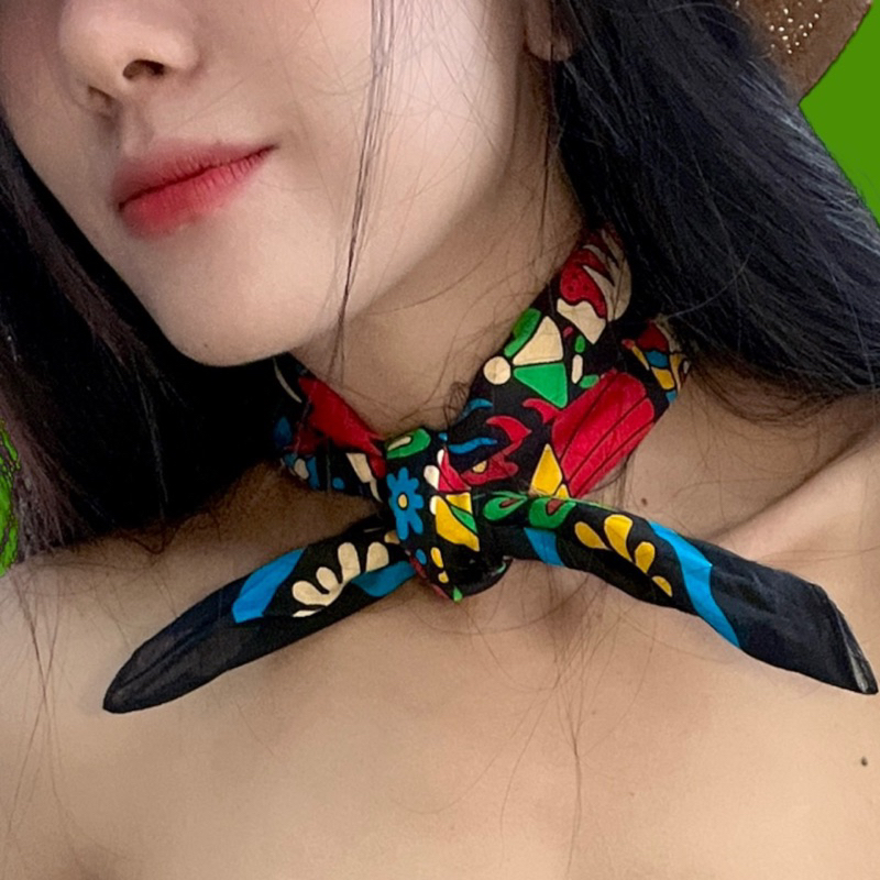 Khăn bandana cartoon màu sắc phong cách vintage cotton size 55x55cm