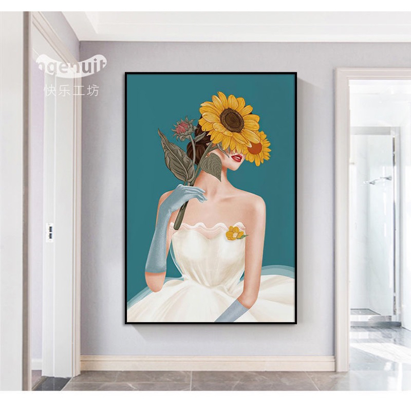 Tranh Canvas Hình Cô Gái Và Hoa Hướng Dương Trang Trí Nội Thất