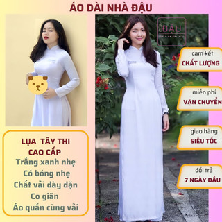 Áo dài trắng đi học học sinh nữ cấp 3 trắng xanh nhẹ chụp hình kỷ yếu truyền thống may sẵn lụa tây thi loại 1