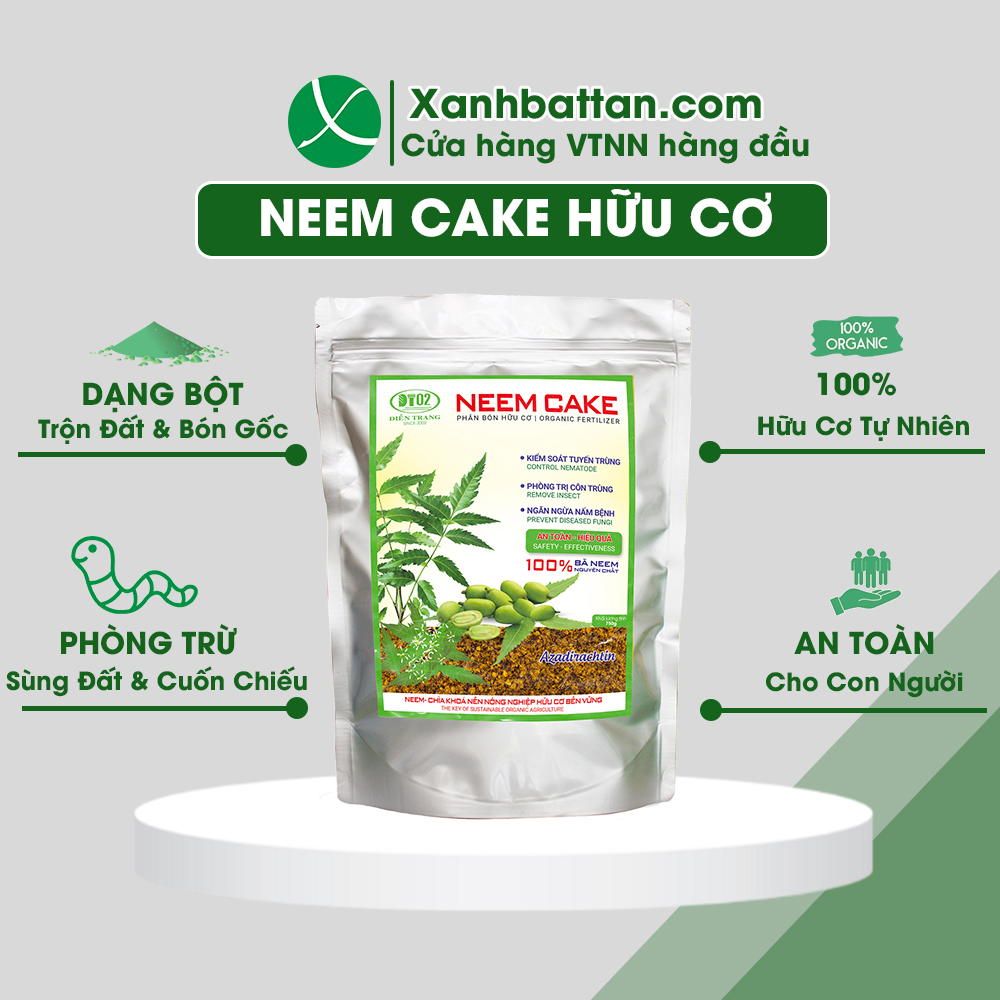 Phân Hữu Cơ Neem Cake DT02 Trừ Cuốn Chiếu, Sùng Đất, Rệp Đất, Côn Trùng Gây Hại Gói 750 Gram