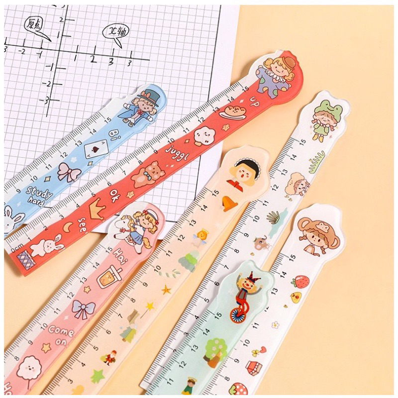 Thước kẻ cứng hoạ tiết hoạt hình dễ thương 15cm 🌸