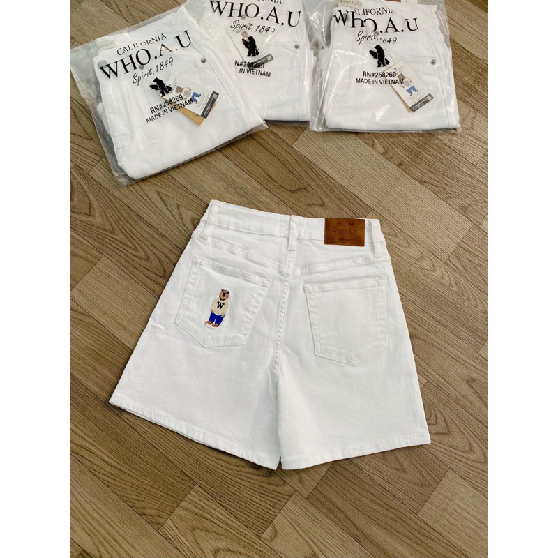 Quần short jeans thêu gấu Whoau xịn đẹp