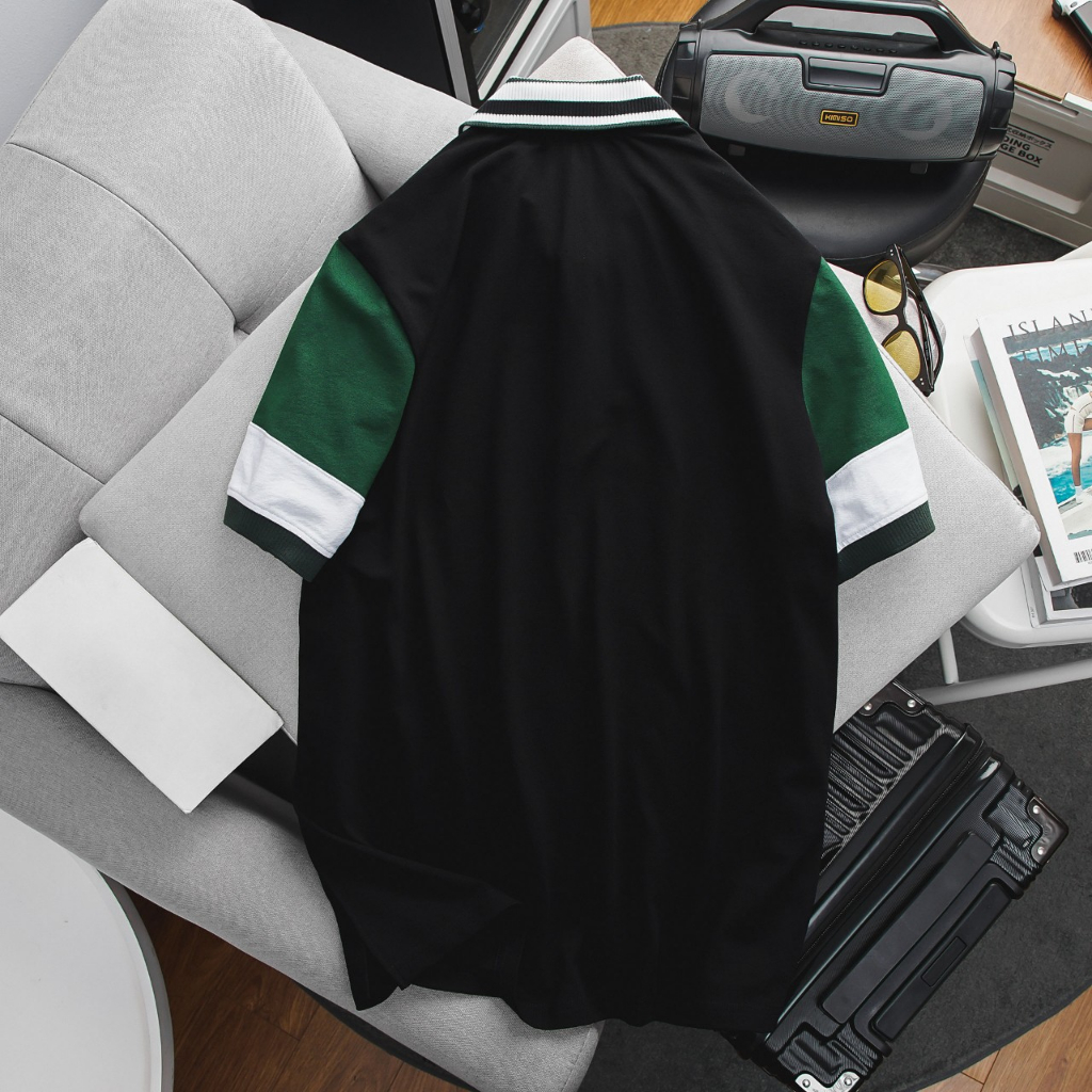 Big size - Áo thun polo cổ gân ba sọc nam big size phối màu thời trang <140kg