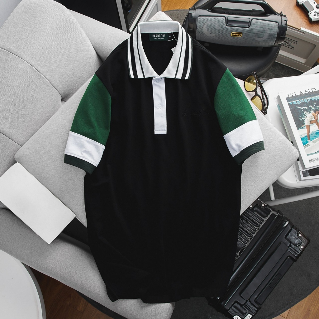 Big size - Áo thun polo cổ gân ba sọc nam big size phối màu thời trang <140kg