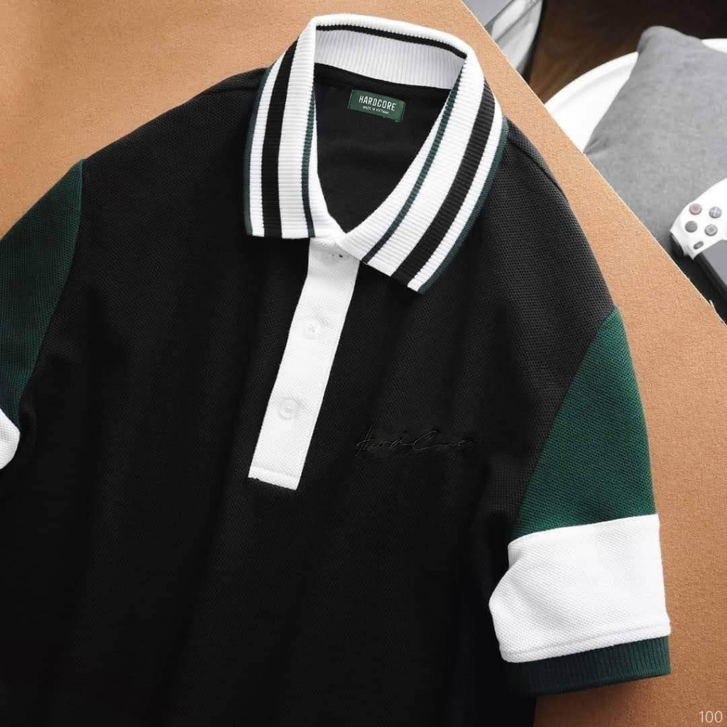 Big size - Áo thun polo cổ gân ba sọc nam big size phối màu thời trang <140kg