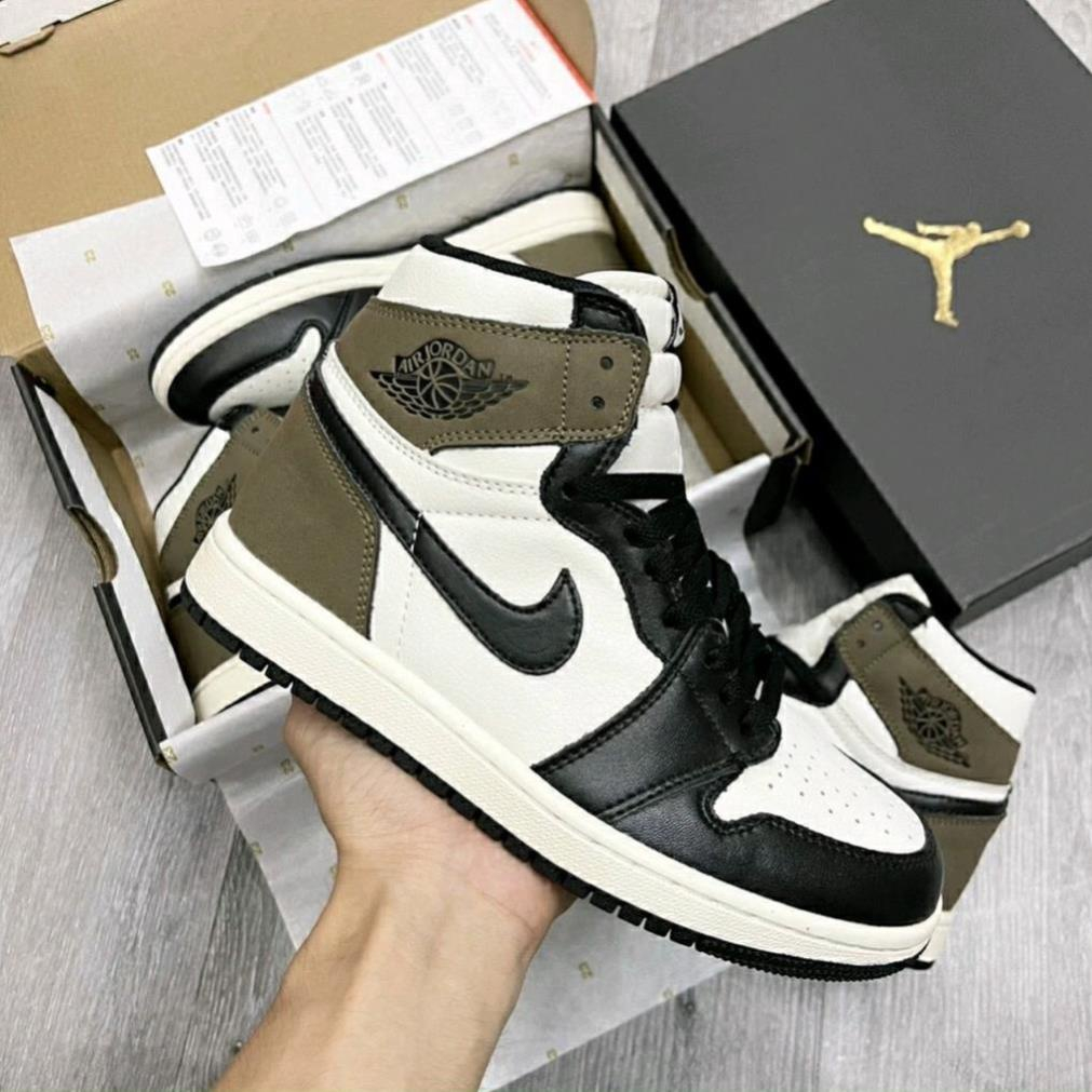 Giày Sneaker Air Jor.dan 1 High Travis Scott - Phiên bản Xịn Màu jd Mocha Xanh Rêu Da Bò