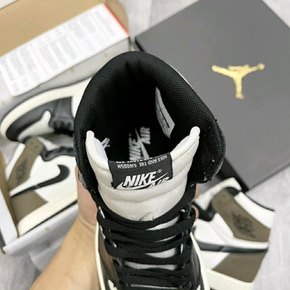 Giày Sneaker Air Jor.dan 1 High Travis Scott - Phiên bản Xịn Màu jd Mocha Xanh Rêu Da Bò