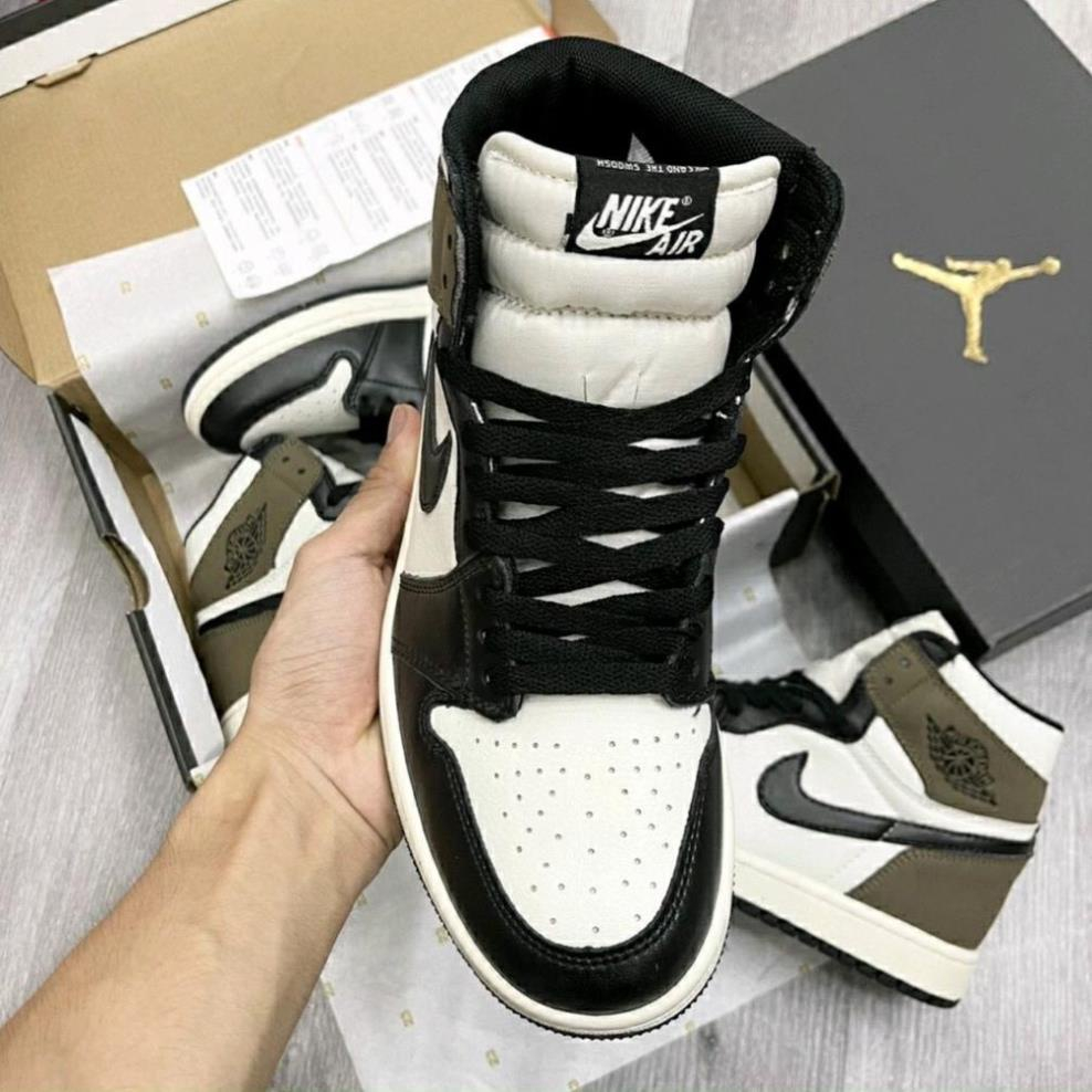 Giày Sneaker Air Jor.dan 1 High Travis Scott - Phiên bản Xịn Màu jd Mocha Xanh Rêu Da Bò