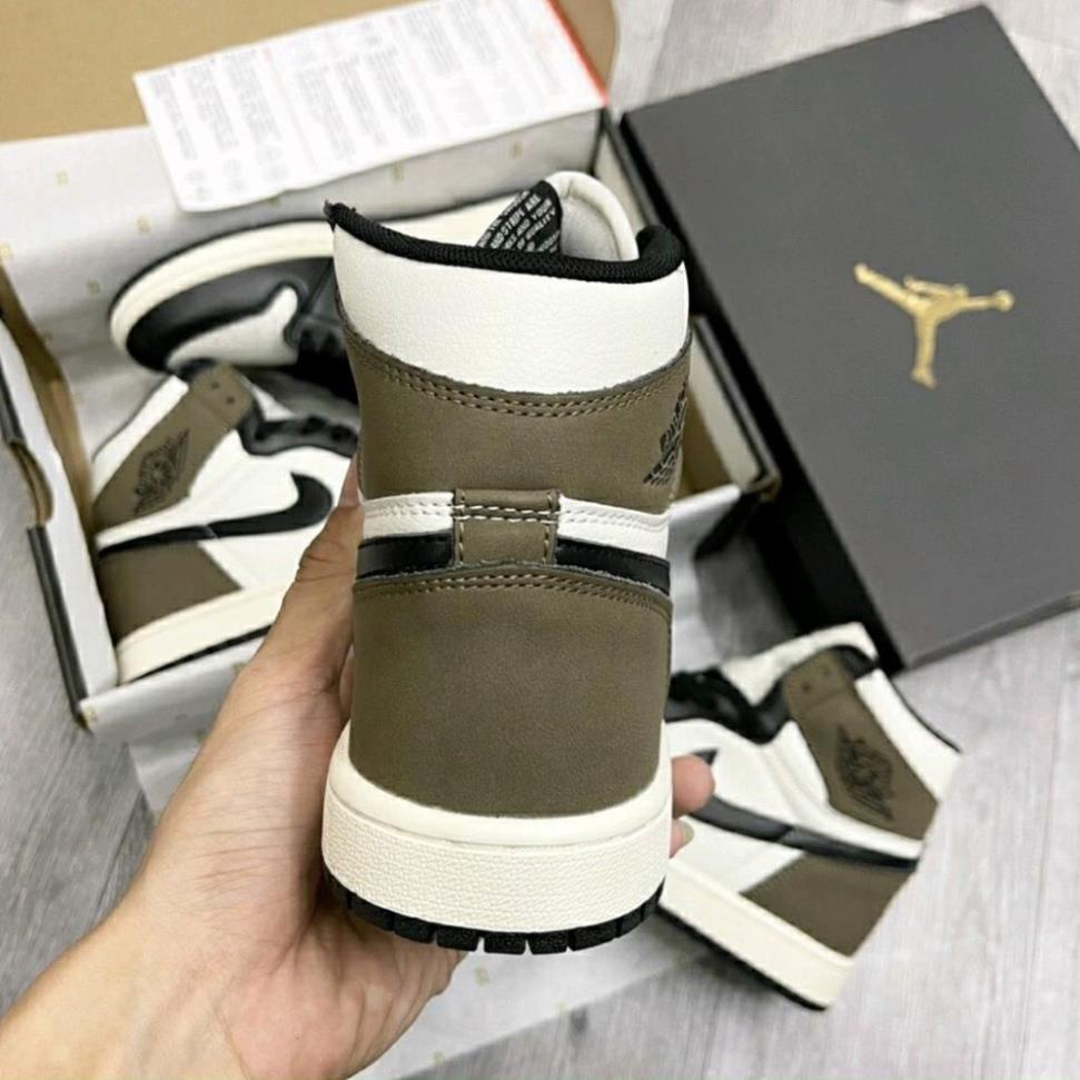 Giày Sneaker Air Jor.dan 1 High Travis Scott - Phiên bản Xịn Màu jd Mocha Xanh Rêu Da Bò