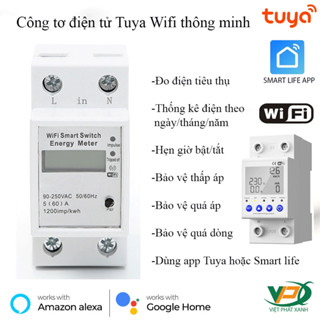  Công tơ điện tử thông minh wifi Tuya  Đồng hồ đo điện Tuya 60A 