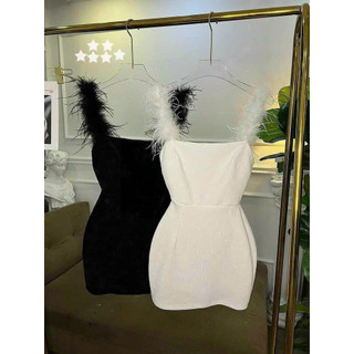 Đầm 2 dây kiểu dây lông dáng ngắn ôm body tôn dáng cực sexy , chất thun bozip co giãn mềm mát