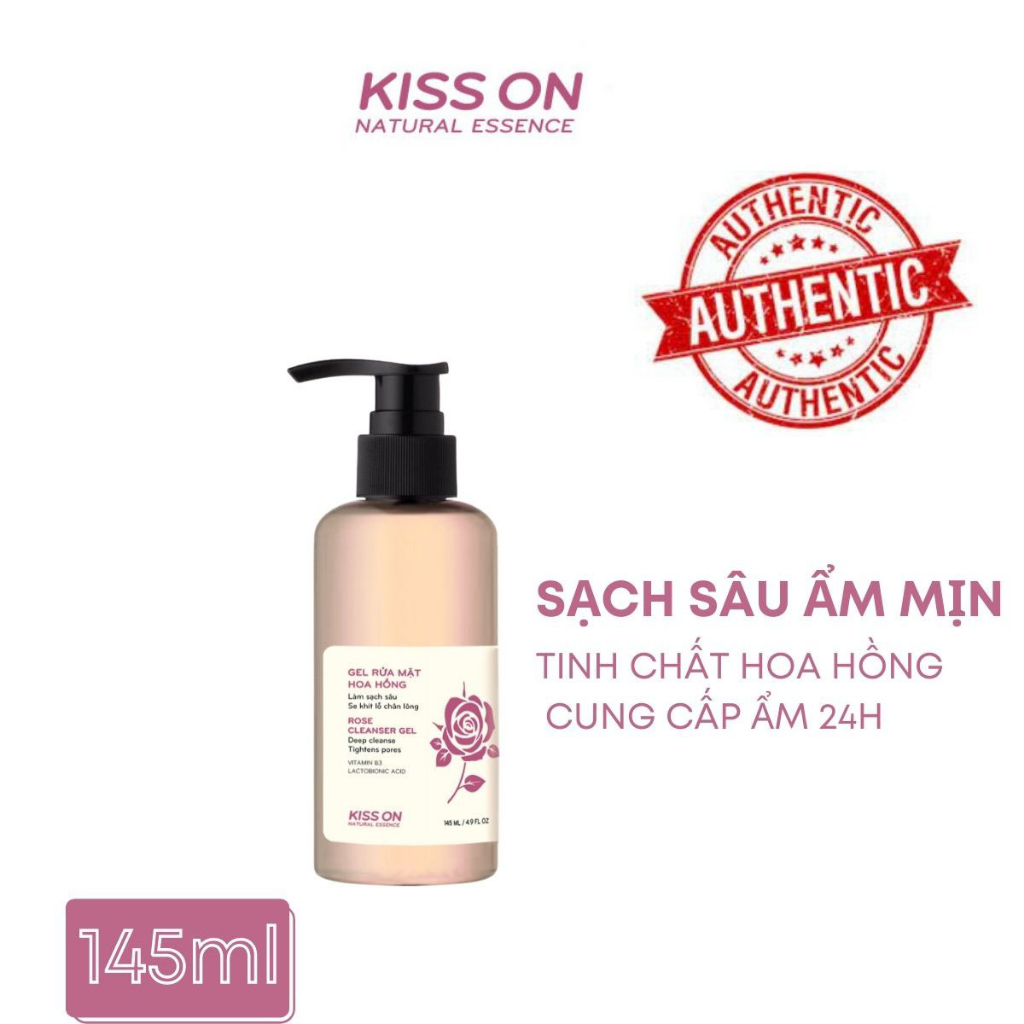 Gel rửa mặt dịu nhẹ chiết xuất hoa hồng KISS ON 145ml