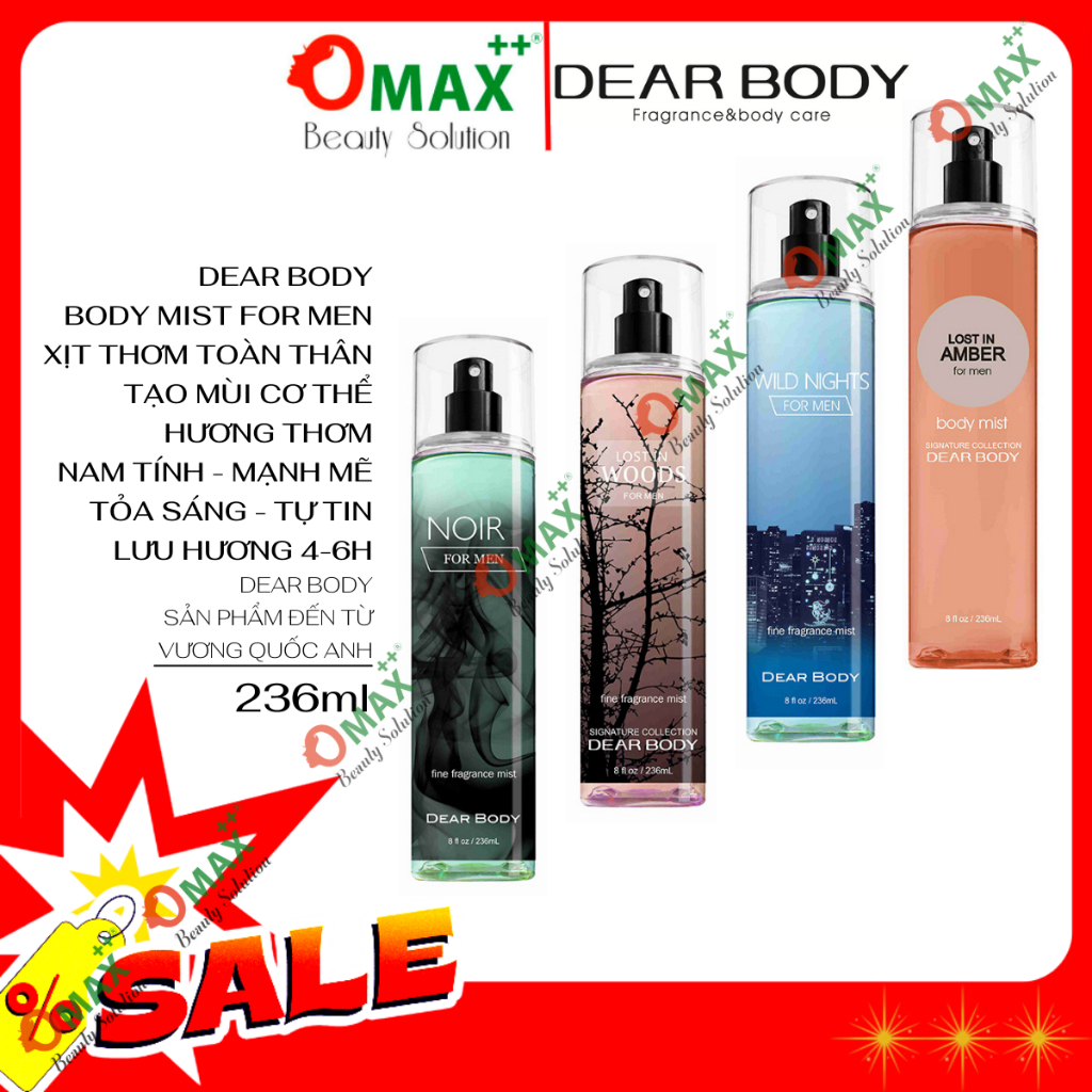 XỊT THƠM TOÀN THÂN FOR MEN - BODY MIST DEAR BODY 236ml - Dành Cho Nam - Hương Thơm Nam Tính - Mạnh Mẽ - Thu Hút