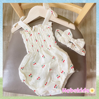 Bodysuit cho bé, set body xô muslin kèm băng đô nơ điệu đà cho bé gái từ 7 - 12kg Hebekids