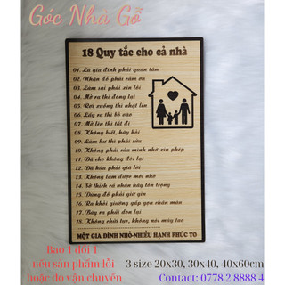 Bảng gỗ quy tắc gia đình, tranh treo tường gia đình, những quy tắc để con có cuộc sống hạnh phúc