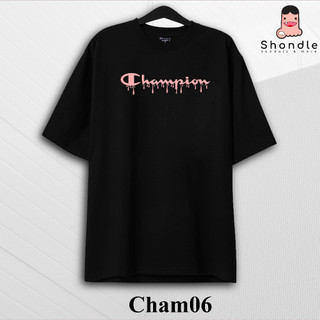 Áo thun champion chữ chảy hồng cotton cao cấp unisex thun nam nữ tay lỡ - mẫu 06