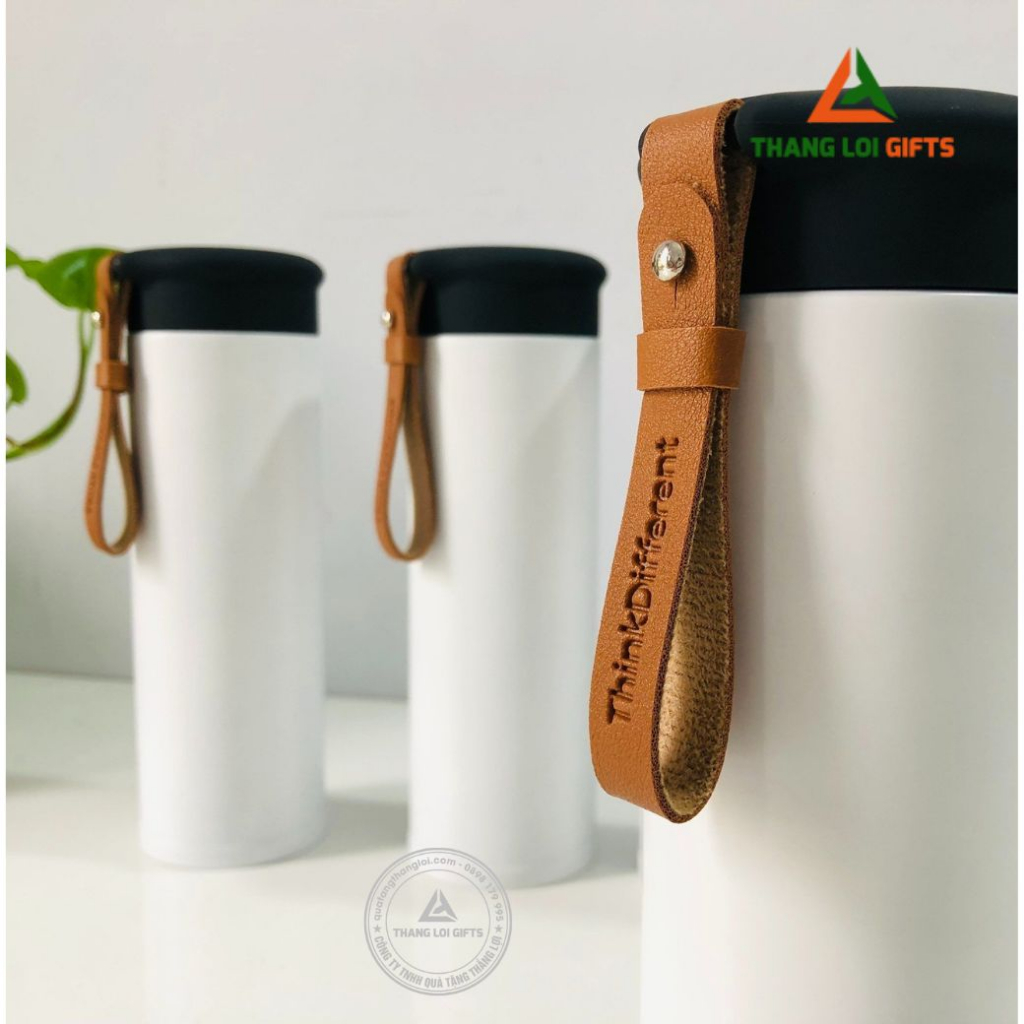 Bình Giữ Nhiệt Cao Cấp 500ml Quai cài Da Hiện Đại Khắc Tên, Logo, Hình Ảnh Theo Yêu Cầu