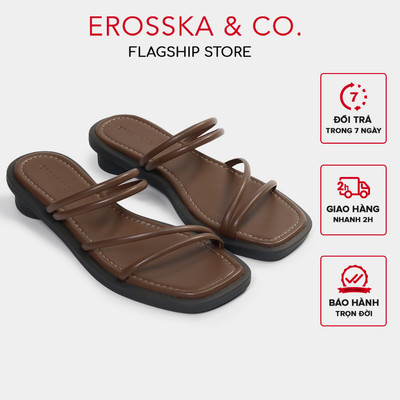 Erosska- Giày sandal nữ mũi vuông phối dây quai mảnh mang được 2 kiểu cao 2cm màu nâu _ EM105