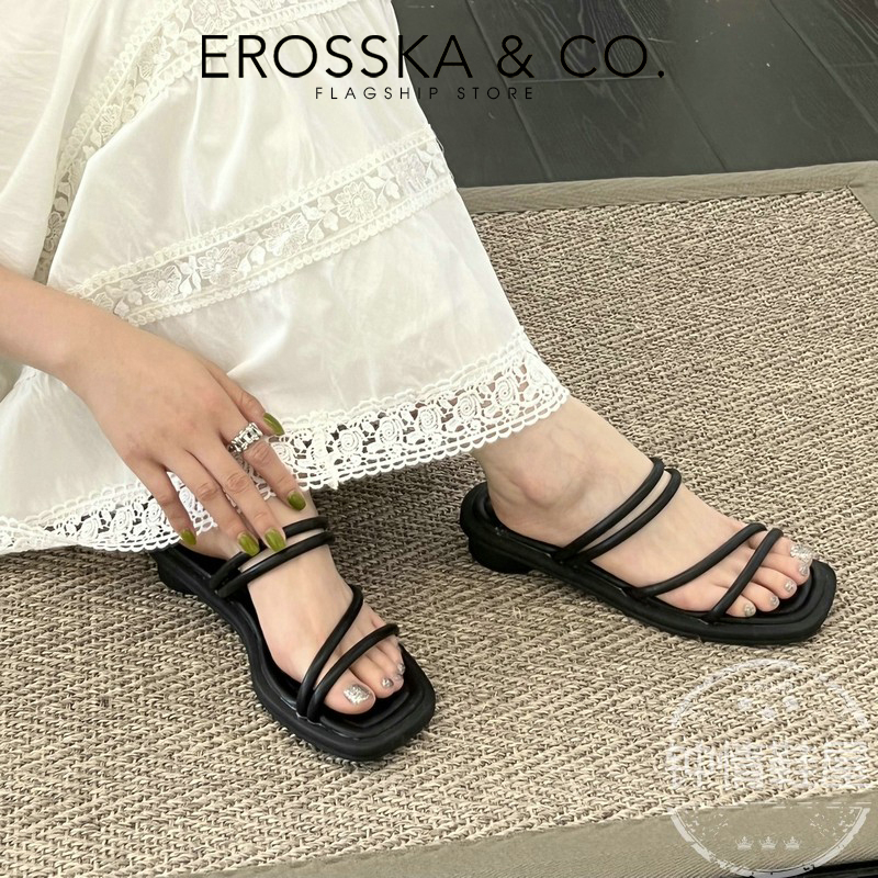 Erosska - Giày sandal nữ mũi vuông phối dây quai mảnh mang được 2 kiểu cao 2cm màu nâu _ EM105