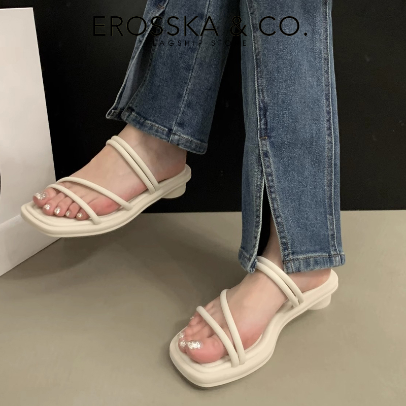 Erosska - Giày sandal nữ mũi vuông phối dây quai mảnh mang được 2 kiểu cao 2cm màu nâu _ EM105